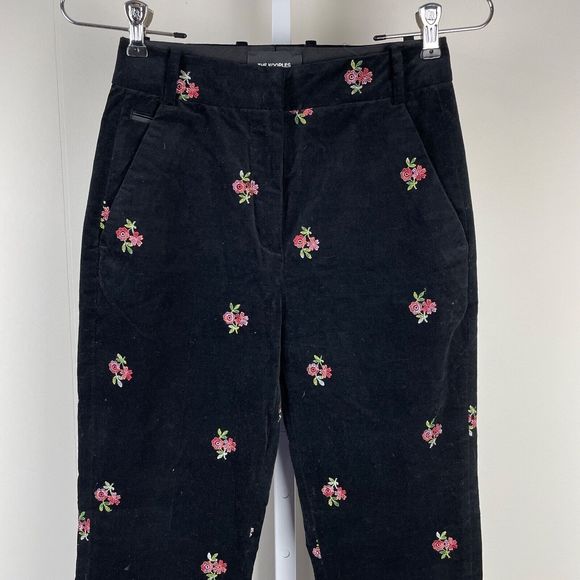 The Kooples Paris Pants Black Velvet Embroidered Floral Flower EU 32 US 2‎ - Picture 2 of 7